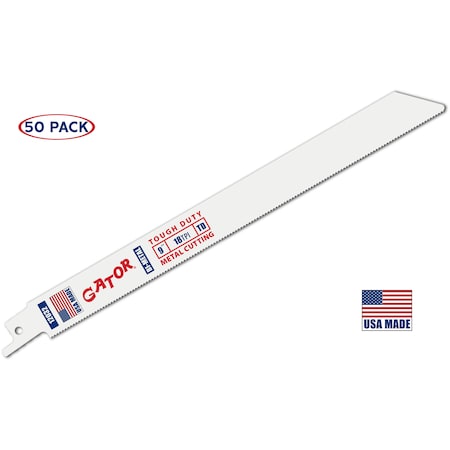 Gator Reciprocating Saw Blade, 9 in x 3/4 in x 18 TPI, Tough Duty Metal Cutting, 50PK 12032